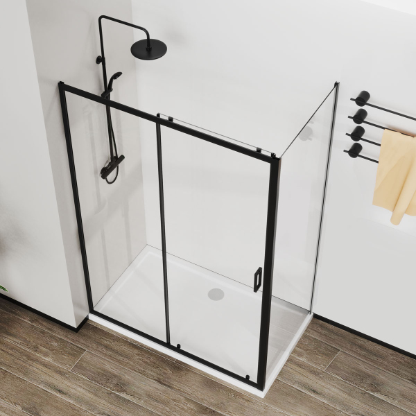 Душевой уголок Vincea City VSR-5CT9012CLB, 1200*900, черный, стекло прозрачное