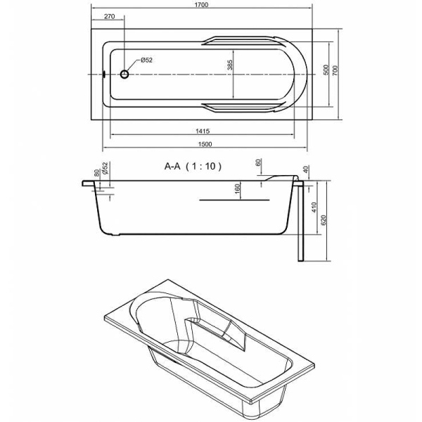 Ванна Cersanit прямоугольная SANTANA 170x70