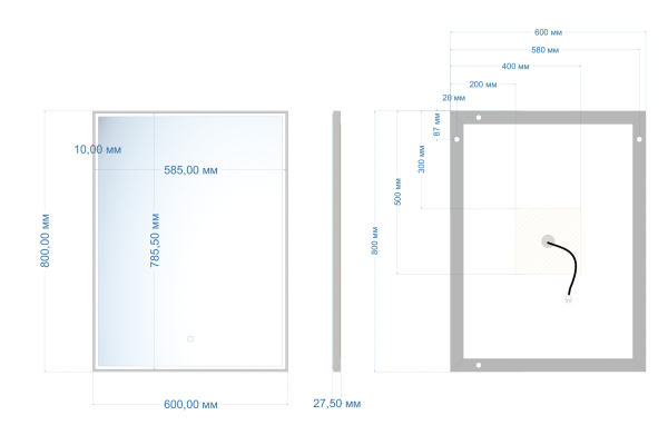 Зеркало ABBER See AG6108S-0.6 с подсветкой, сенсорный выключатель, диммер