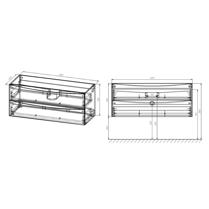 Тумба с раковиной Vincea Mia 1200 подвесная, 2 выкатных ящика soft close, R.Wood, VMC-2MC120RW+VBS-13122