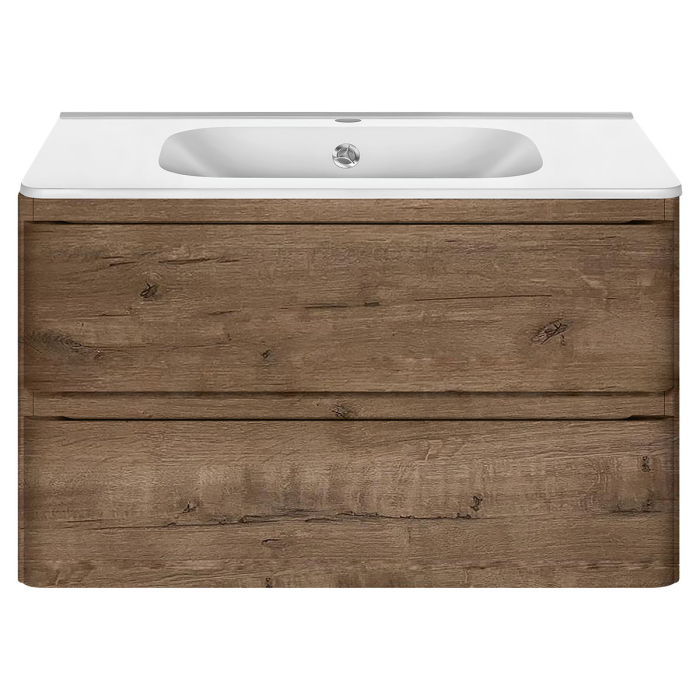 Тумба с раковиной Vincea Vico 800 подвесная, 2 выкатных ящика soft close, V.Oak, VMC-2V800VO+VCB-2VP800W