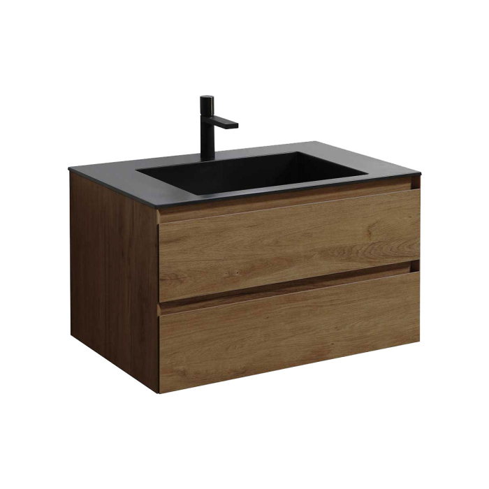 Тумба с раковиной Vincea Luka 800 подвесная, 2 выкатных ящика soft-close, T.Oak, VMC-2L800TO+VCB-13800W