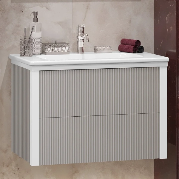 Тумба без раковины Opadiris Рубинно 80 подвесная, серый глянцевый, 00-00007340