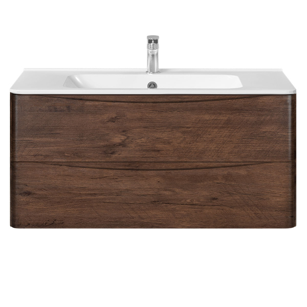 Тумба с раковиной Vincea Paola 1000 подвесная, 2 выкатных ящика soft close, R.Wood, VMC-2P100RW+VCB-2VP100W