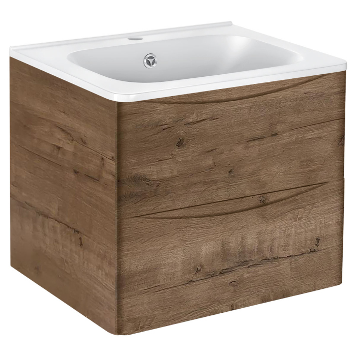 Тумба с раковиной Vincea Paola 600 подвесная, 2 выкатных ящика soft close, V.Oak, VMC-2P600VO+VCB-2VP600W