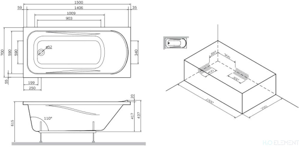 Акриловая ванна AM.PM Sense W75A-150-070W-KL 150х70 см