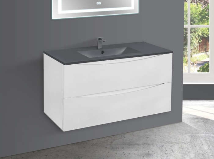 Тумба с раковиной Vincea Mia 1000 подвесная, 2 выкатных ящика soft close, G.White, VMC-2MC100GW+VBS-13100MA