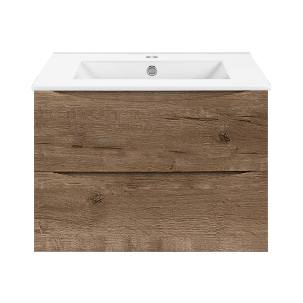 Тумба с раковиной Vincea Mia 600 подвесная, 2 выкатных ящика soft close, V.Oak, VMC-2MC600VO+VBS-13960