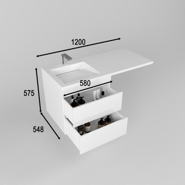 Тумба без раковины подвесная Style Line "Даллас ЛЕОН 120", Люкс белая, СС-00002440