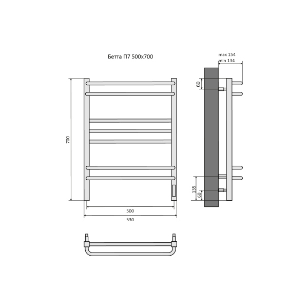 Полотенцесушитель электрический Aquatek (Акватек) Бетта П7 500х700 мм, AQ EL KRC0770CH