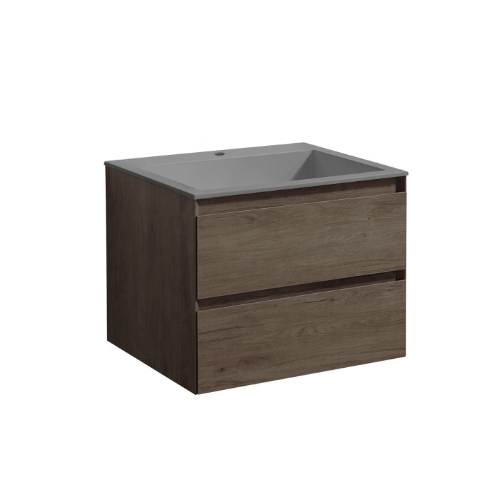 Тумба с раковиной Vincea Luka 600 подвесная, 2 выкатных ящика soft-close, R.Oak, VMC-2L600RO+VCB-13600W