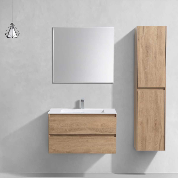 Тумба с раковиной Vincea Luka 800 подвесная, 2 выкатных ящика soft-close, N.Oak, VMC-2L800NO+VCB-13800G