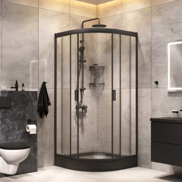 Комплект 5 в 1 AM.PM Gem WK90EN душевой уголок 90х90, душевая система, набор аксессуаров, черный