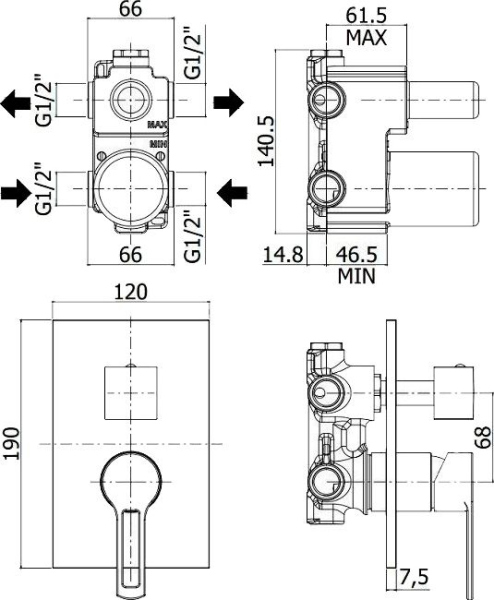 Смеситель Paffoni Ringo RIN018CR/M С ВНУТРЕННЕЙ ЧАСТЬЮ, для ванны с душем