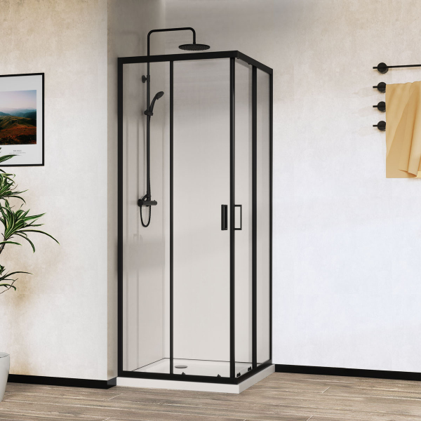 Душевой уголок Vincea City VSS-5CT900CLB, 900*900, черный, стекло прозрачное