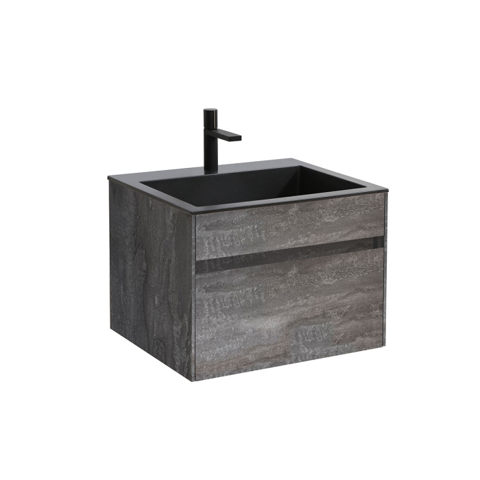 Тумба с раковиной Vincea Chiara 600 подвесная, 1 выкатной ящик soft-close, G.Stone, VMC-2C600GS+VCB-13600W