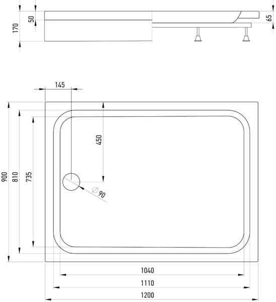 Поддон Alex Baitler АВ12917Н-1 прямоугольный в сборе (1200*900*170)