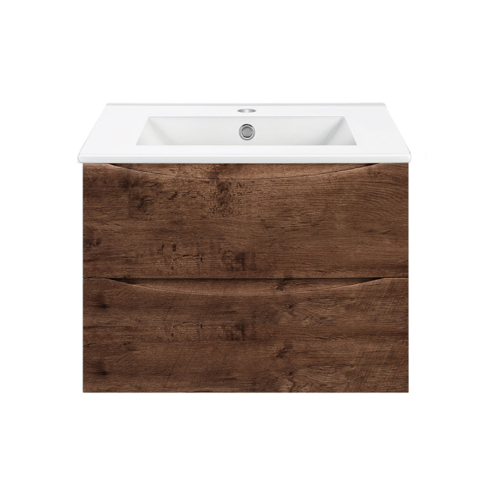 Тумба с раковиной Vincea Mia 700 подвесная, 2 выкатных ящика soft close, R.Wood, VMC-2MC700RW+VBS-13960