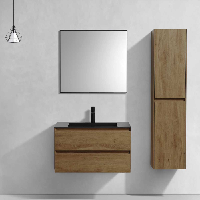 Тумба с раковиной Vincea Luka 800 подвесная, 2 выкатных ящика soft-close, T.Oak, VMC-2L800TO+VCB-13800G