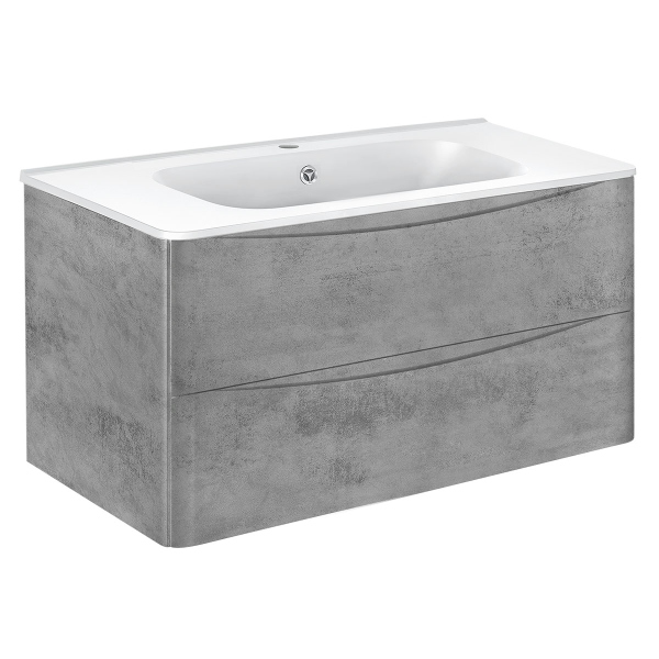 Тумба с раковиной Vincea Paola 1000 подвесная, 2 выкатных ящика soft close, Beton, VMC-2P100BT+VCB-2VP100W