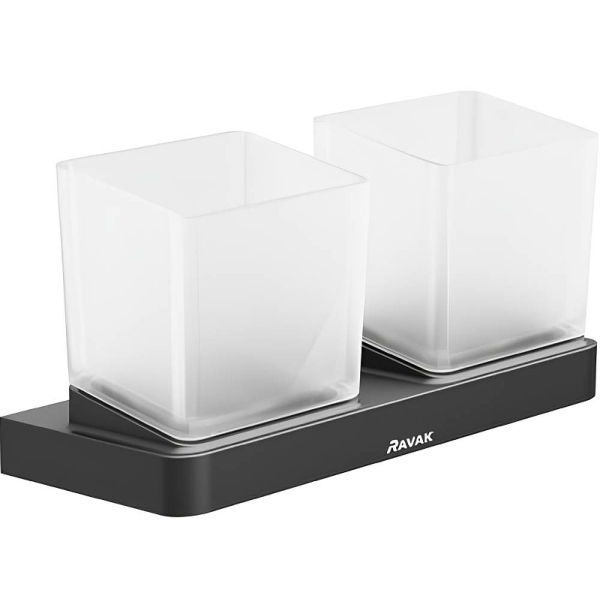 Держатель с двумя стаканами (стекло) TD 220.20 черный