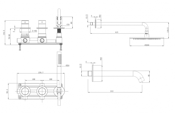 Душевая система ABBER Wasser Kreis 316 AF8150BGG, оружейная сталь брашированная
