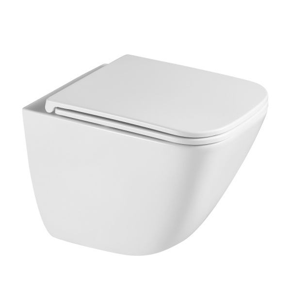 Комплект подвесной унитаз ABBER Rechteck белый, с закрытым дном, инсталляцией, кнопкой хром глянец