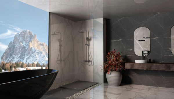 Душевая стойка Vincea Rondo VSFS-1R1GM с изливом, вороненая сталь