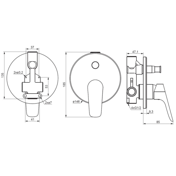 Смеситель для ванны и душа, монтируемый в стену Damixa Jupiter, 777100300