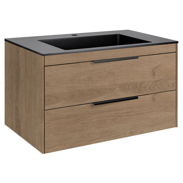 Тумба с раковиной Vincea Chiara 2D 800 подвесная, N.Oak, VMC-2C2800NO+VCB-13800G