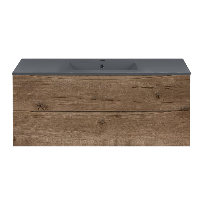 Тумба с раковиной Vincea Mia 1200 подвесная, 2 выкатных ящика soft close, V.Oak, VMC-2MC120VO+VBS-13120MB