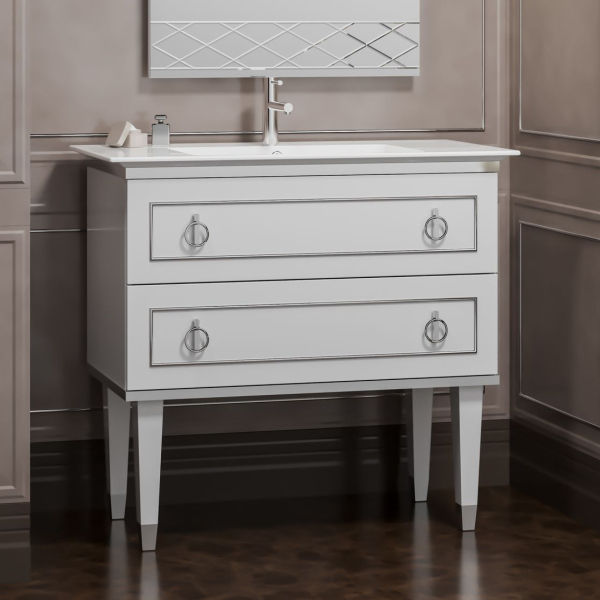 Тумба с раковиной Smile Порто 100 белая, хром