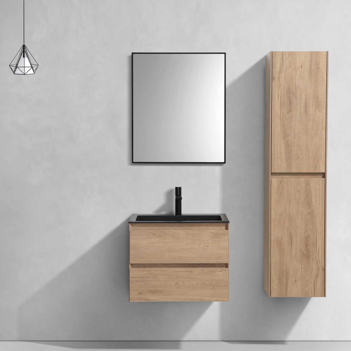 Тумба с раковиной Vincea Luka 600 подвесная, 2 выкатных ящика soft-close, N.Oak, VMC-2L600NO+VCB-13600B