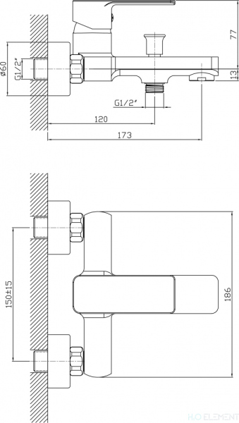 Смеситель 1 Orange Plito M16-100cr для ванны с душем