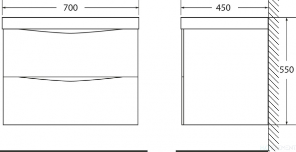 Belbagno База под раковину подвесная с двумя выкатными ящиками, MARINO-700-2C-SO-CTO-P