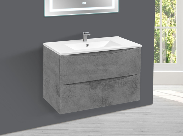 Тумба с раковиной Vincea Mia 750 подвесная, 2 выкатных ящика soft close, Beton, VMC-2MC750BT+VBS-13975