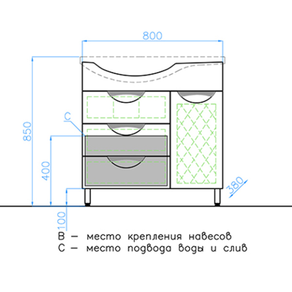 Тумба для комплекта Style Line Жасмин 82 R белая, с бельевой корзиной
