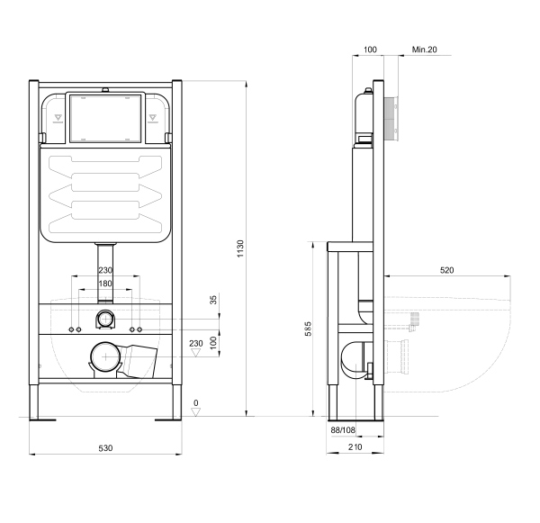 Инсталляция для подвесного унитаза усиленная Aquatek INS-0000016 , 1130*530*210 мм