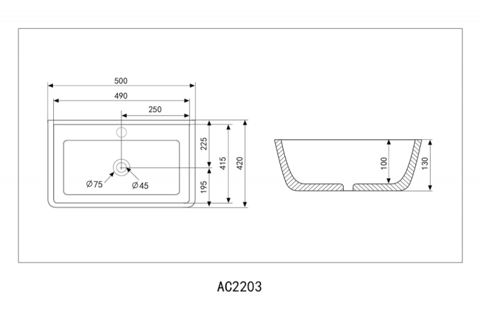 Раковина накладная ABBER Rechteck AC2203MB черная матовая