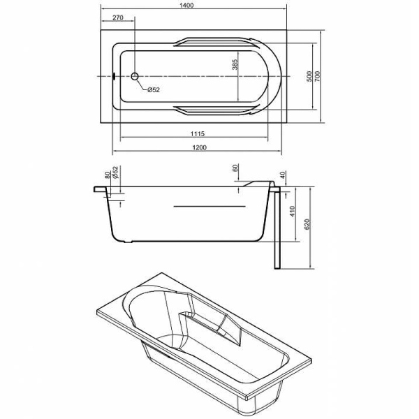 Ванна Cersanit прямоугольная SANTANA 140x70