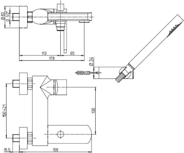 Смеситель Paini Ovo 86PA105 для ванны с душем