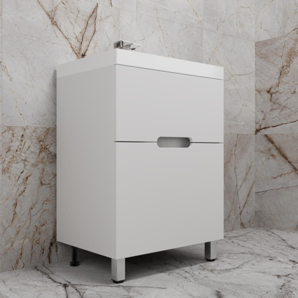 Тумба без раковины напольная "Матис 60" 60 (2 ящика), Белый матовый, ЭМАЛЬ, ЛС-00002441