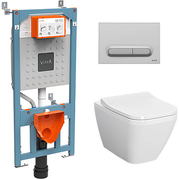 Инсталляция с унитазом Vitra Integra Square сиденье микролифт клавиша матовый хром 9856B003-7206
