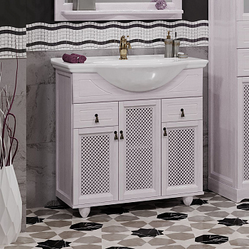 Тумба с раковиной Opadiris Тибет 80 с декоративной решеткой, беленый бук