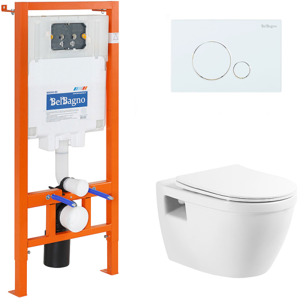 Комплект 3 в 1: Унитаз, инсталляция, клавиша смыва, BB070CHR/SC/BB002-80/BB014-SR-BIANCO