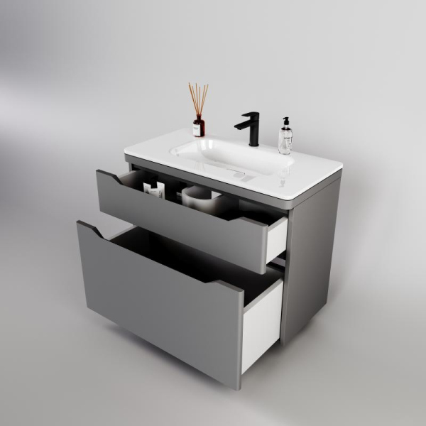 Тумба без раковины Style Line напольная "Марелла 90" (2 ящ.) серый, PLUS, СС-00002418