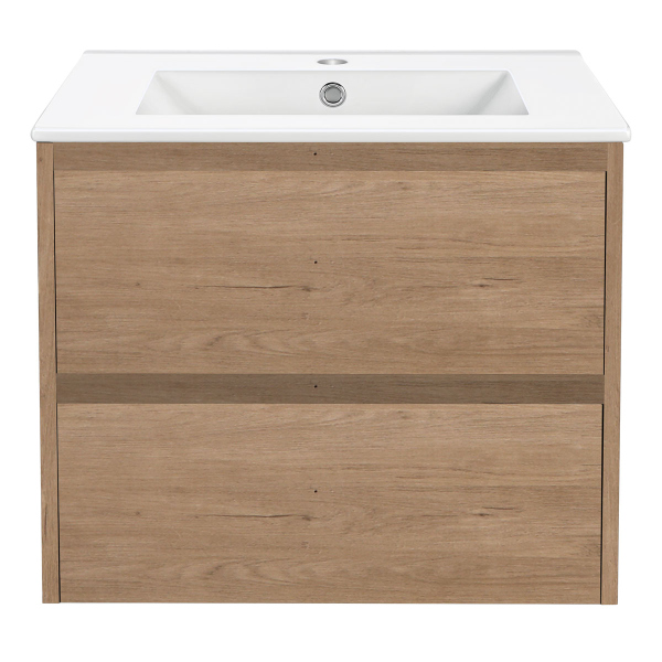 Тумба с раковиной Vincea Gio 600 подвесная, 2 выкатных ящика soft-close, N.Oak, VMC-2G600NO+VBS-13960MB