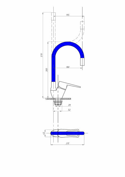 Смеситель для кухни FAUZT FZs-833-B129 гибкий излив тип См-МОЦБА Синий