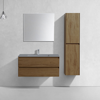 Тумба с раковиной Vincea Luka 1000 подвесная, 2 выкатных ящика soft-close, T.Oak, VMC-2L100TO+VCB-13100W