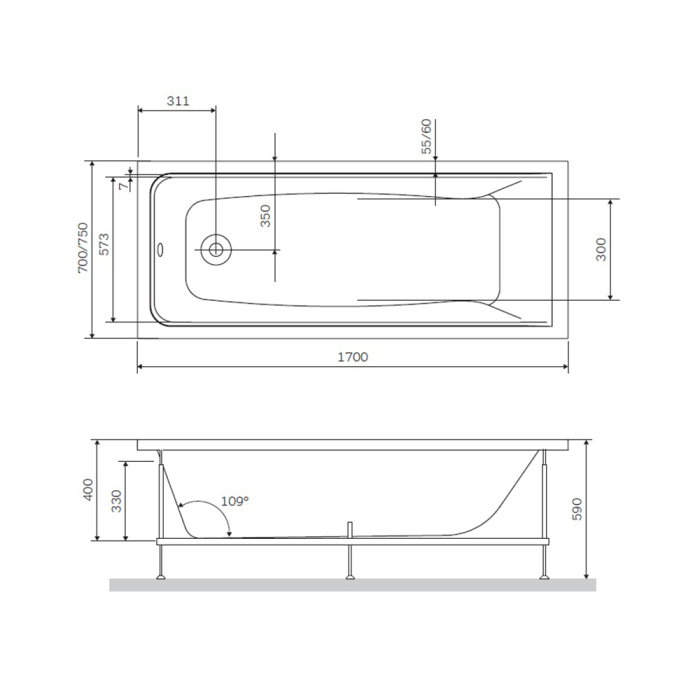Каркас для ванны AM.PM Gem W90A-170-075W-R